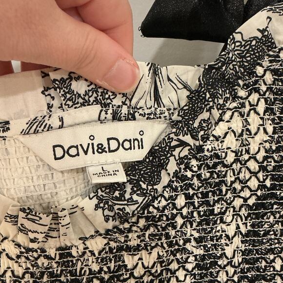 Davi & Dani Black Cream Toile Tiered Ribbon Shoulder Tie Maxi Dress Size Large - Picture 3 of 14